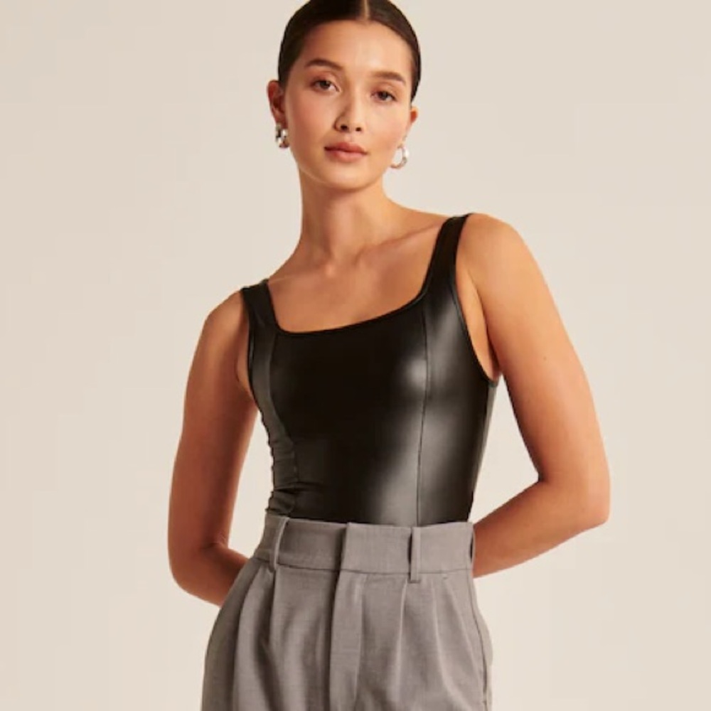 Abercrombie & Fitch Vegan Leather Square Neck Bodysuit